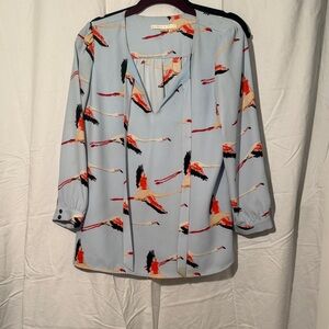 Cooper & Ella Flamingo Pattern Blouse in Light Blue